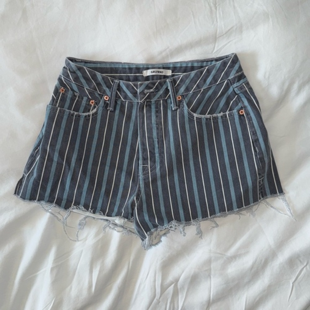GRLFRND Cindy High Rise Shorts Taffy Stripe Blue Revolve Cut Off Size 26